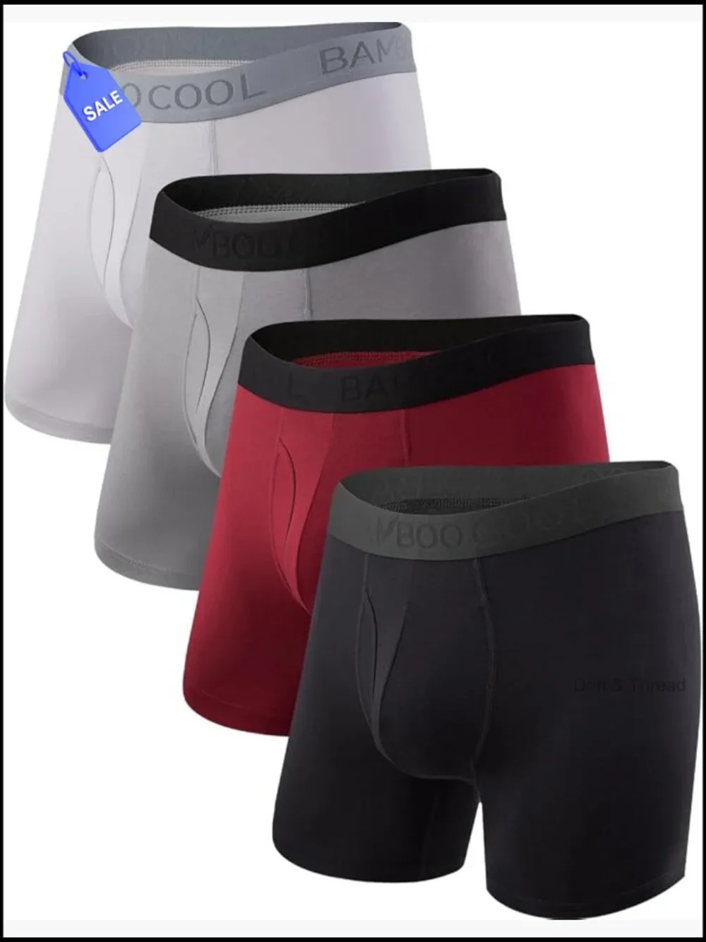 Men's Bamboo Boxer Briefs 4-Pack, Ultra Soft No Ride Up Underwear